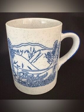 Vintage Palm Springs Ceramic Mug - Petley Studios - Made in Japan blue line art